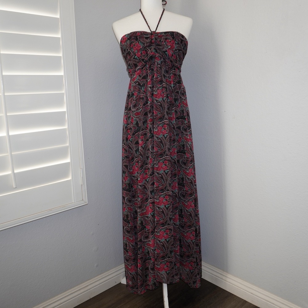 Y2k Vintage TwentyOne Paisley Floral Whimsigoth Maxi Dress Halter Top Medium